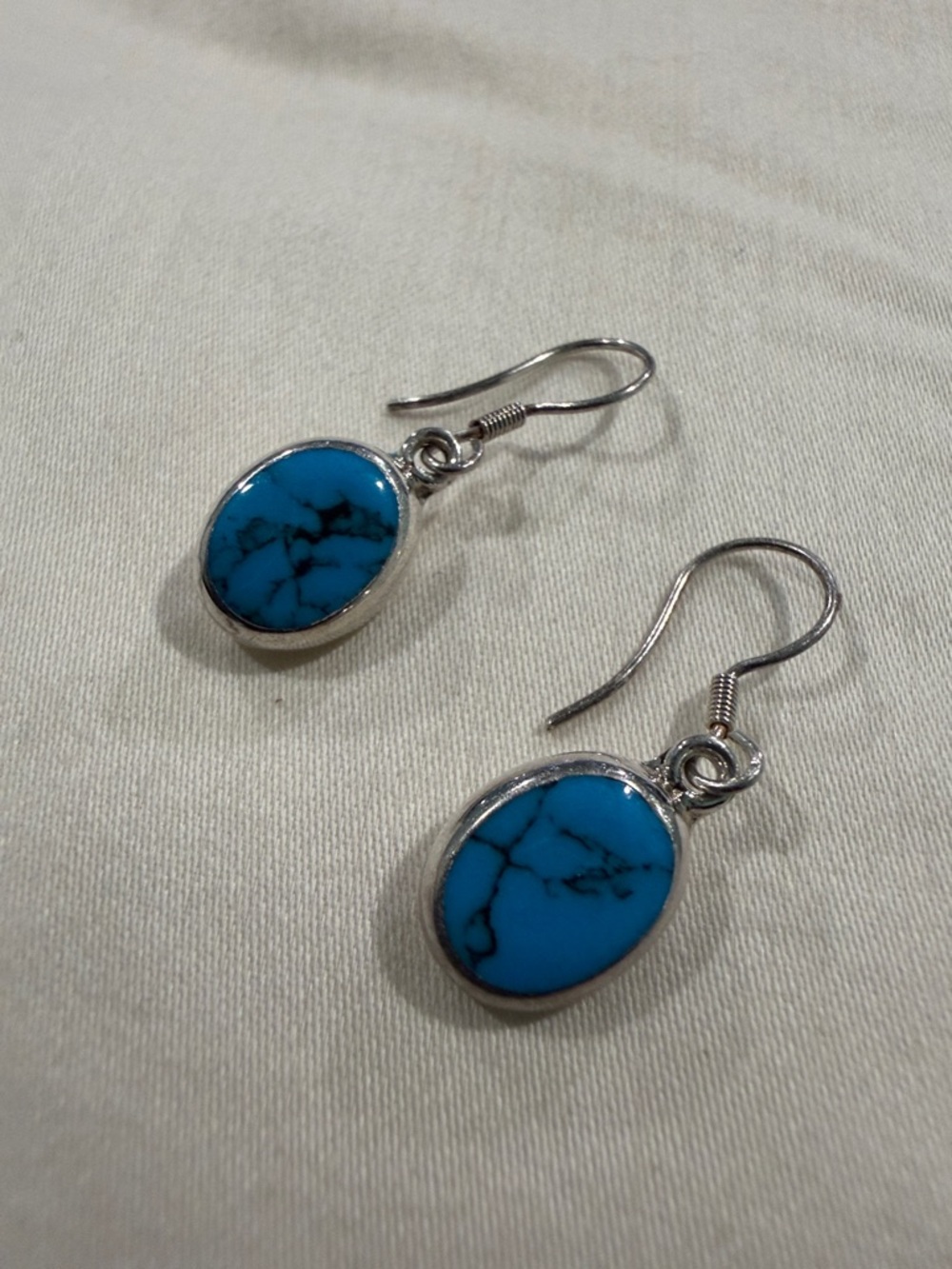 Taxco Silver-Tone Turquoise Oval Drop Earrings
